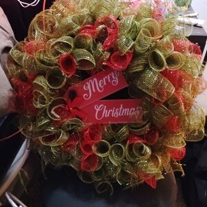 Festive Green and Red Christmas Wreath
